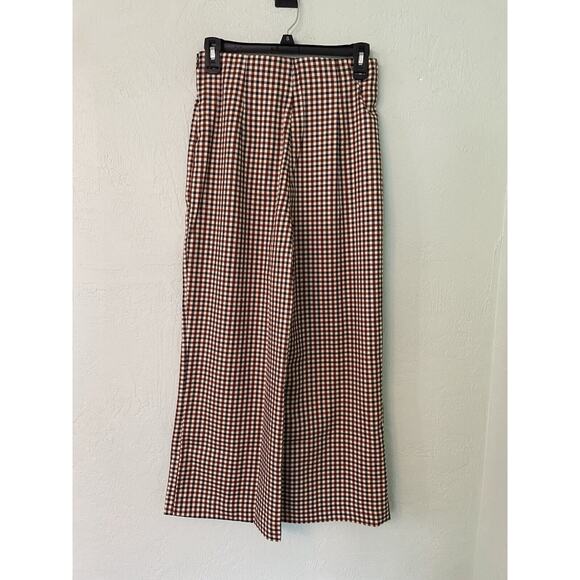 DR2 (Daniel Rainn) Women Small Brown Plaid HighRise Wide-Leg Cropped Dress Pants - Picture 3 of 3